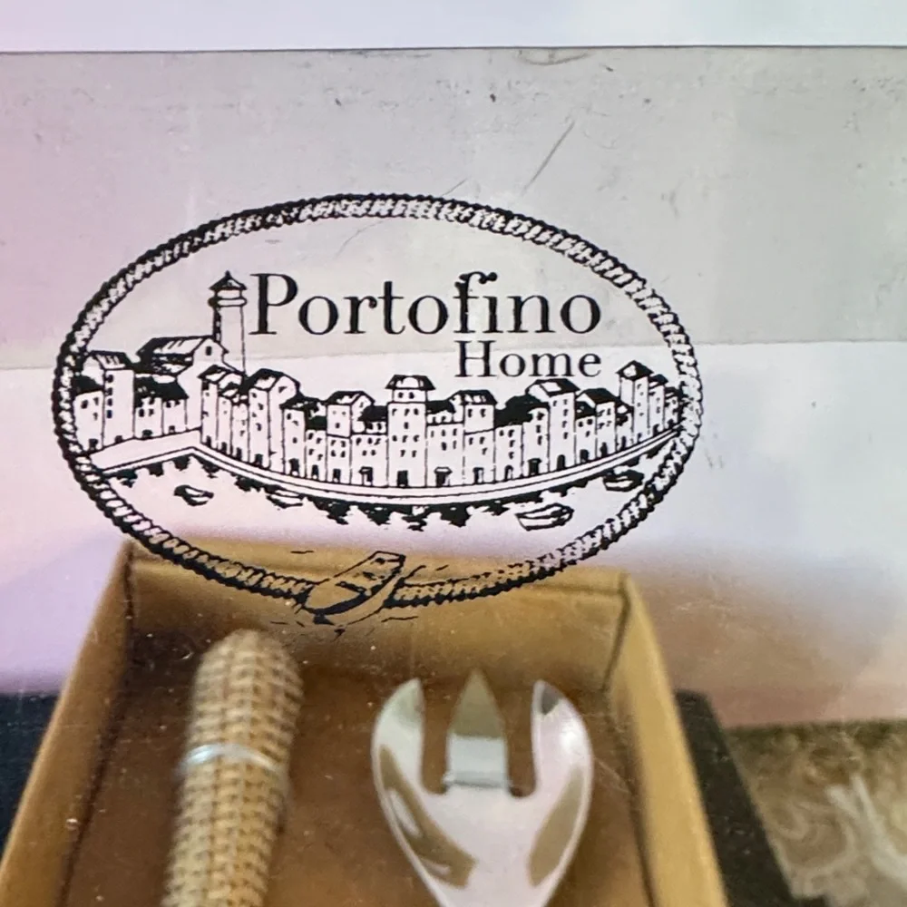 Elegant Portofino Home Silver and Tan Natural Wicker Salad Server Set